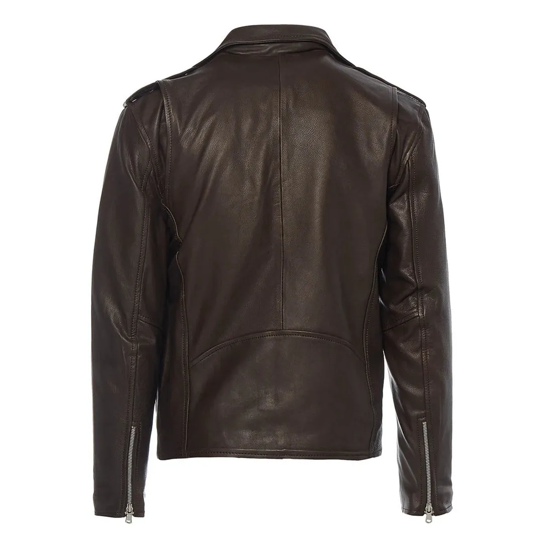 Chaqueta Brando Retro Clásica De Cuero Real Con Cremallera Cruzada Para Hombre Biker Belted Grease