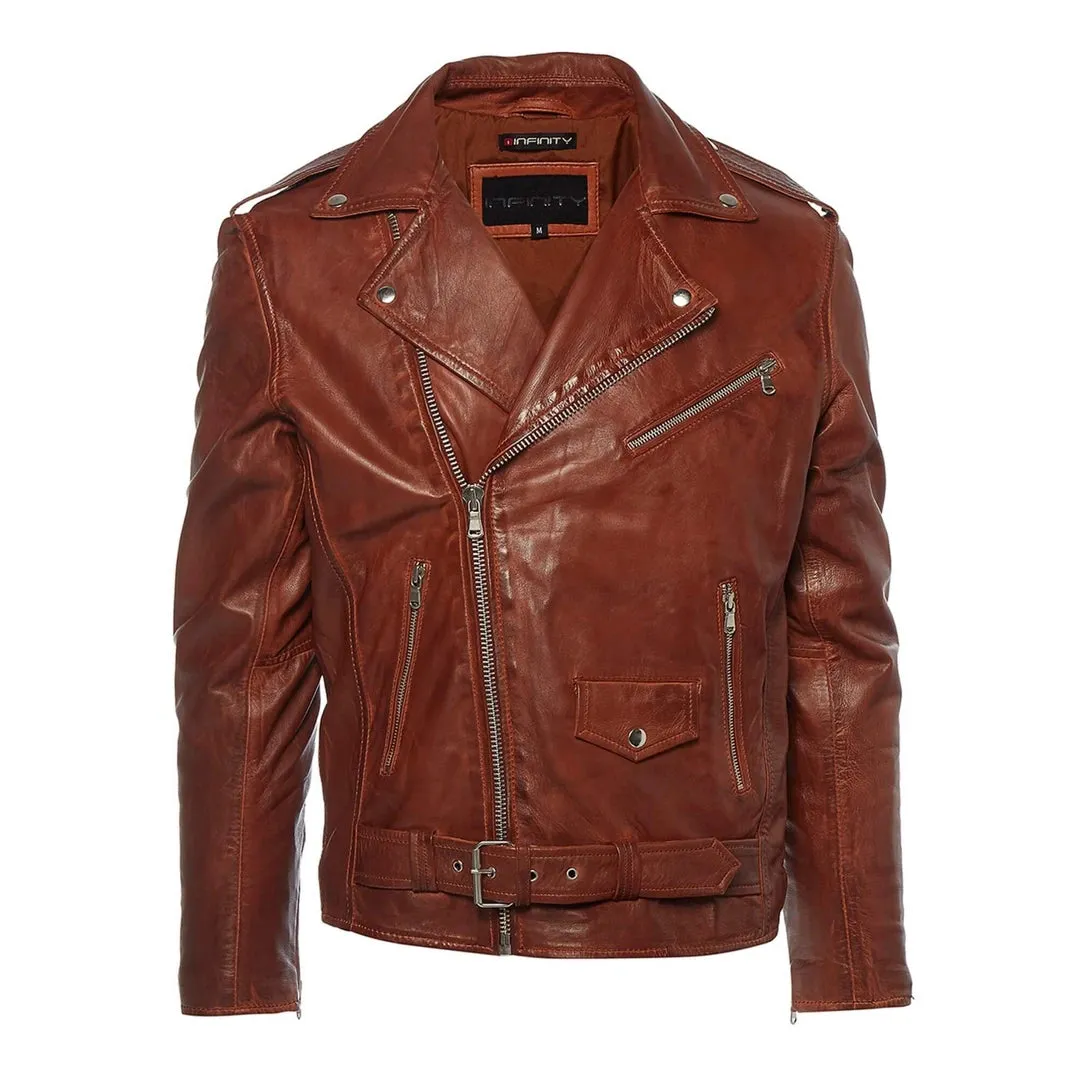 Chaqueta Brando Retro Clásica De Cuero Real Con Cremallera Cruzada Para Hombre Biker Belted Grease