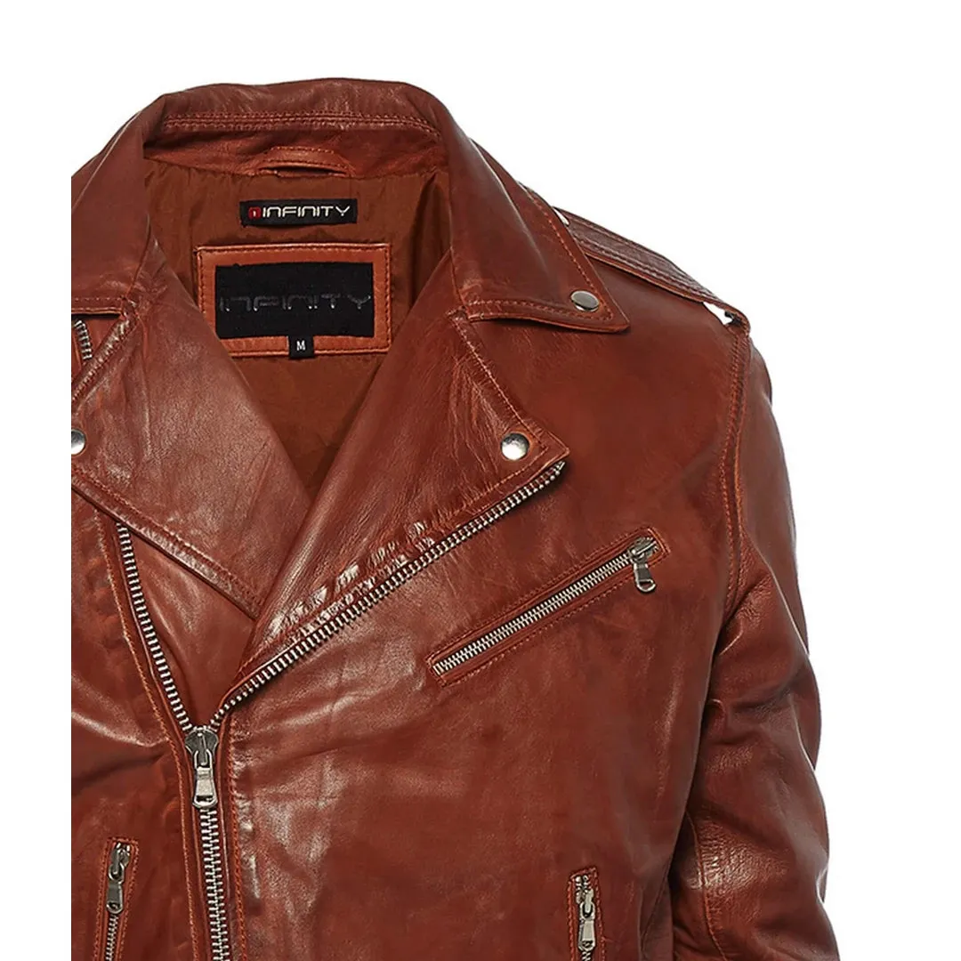 Chaqueta Brando Retro Clásica De Cuero Real Con Cremallera Cruzada Para Hombre Biker Belted Grease