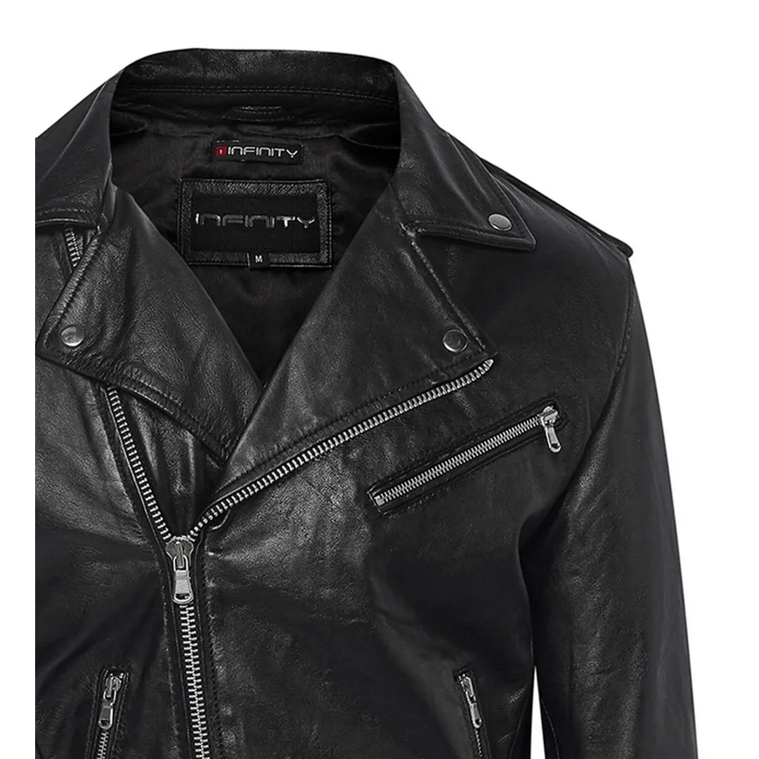 Chaqueta Brando Retro Clásica De Cuero Real Con Cremallera Cruzada Para Hombre Biker Belted Grease