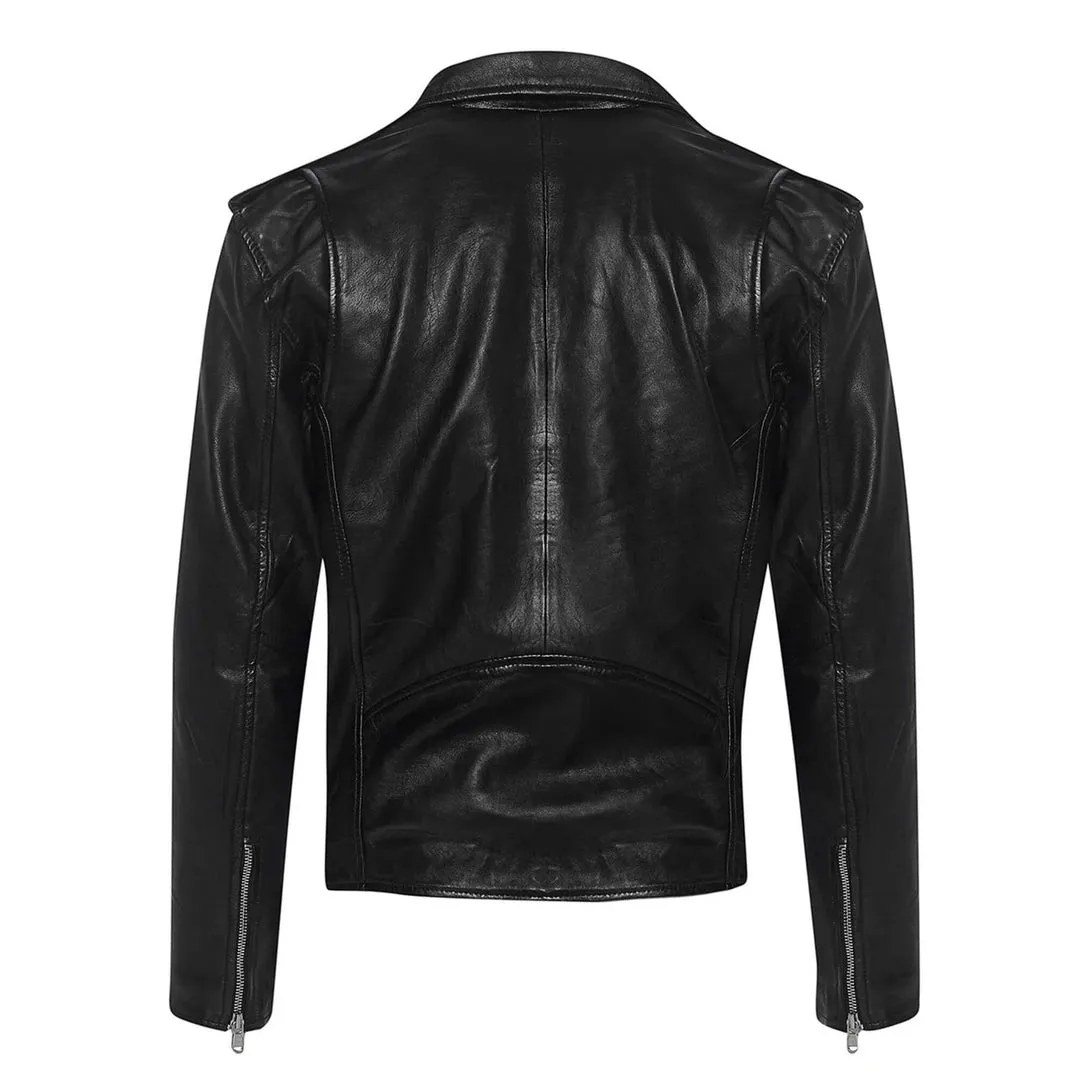 Chaqueta Brando Retro Clásica De Cuero Real Con Cremallera Cruzada Para Hombre Biker Belted Grease