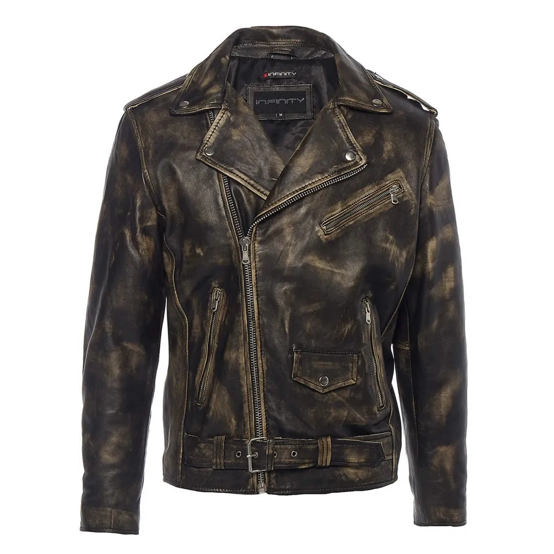 Chaqueta Brando Retro Clásica De Cuero Real Con Cremallera Cruzada Para Hombre Biker Belted Grease