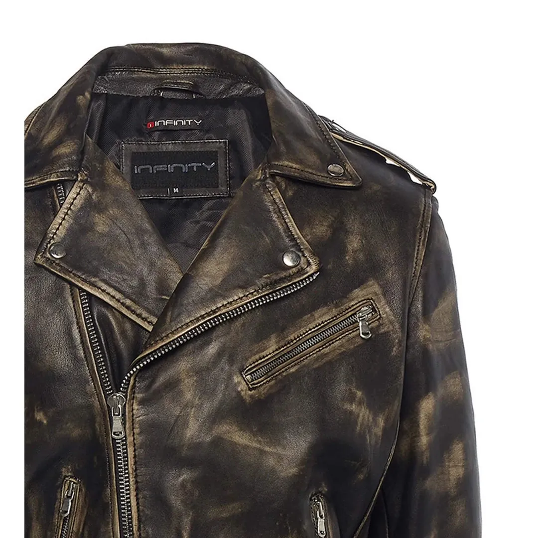 Chaqueta Brando Retro Clásica De Cuero Real Con Cremallera Cruzada Para Hombre Biker Belted Grease