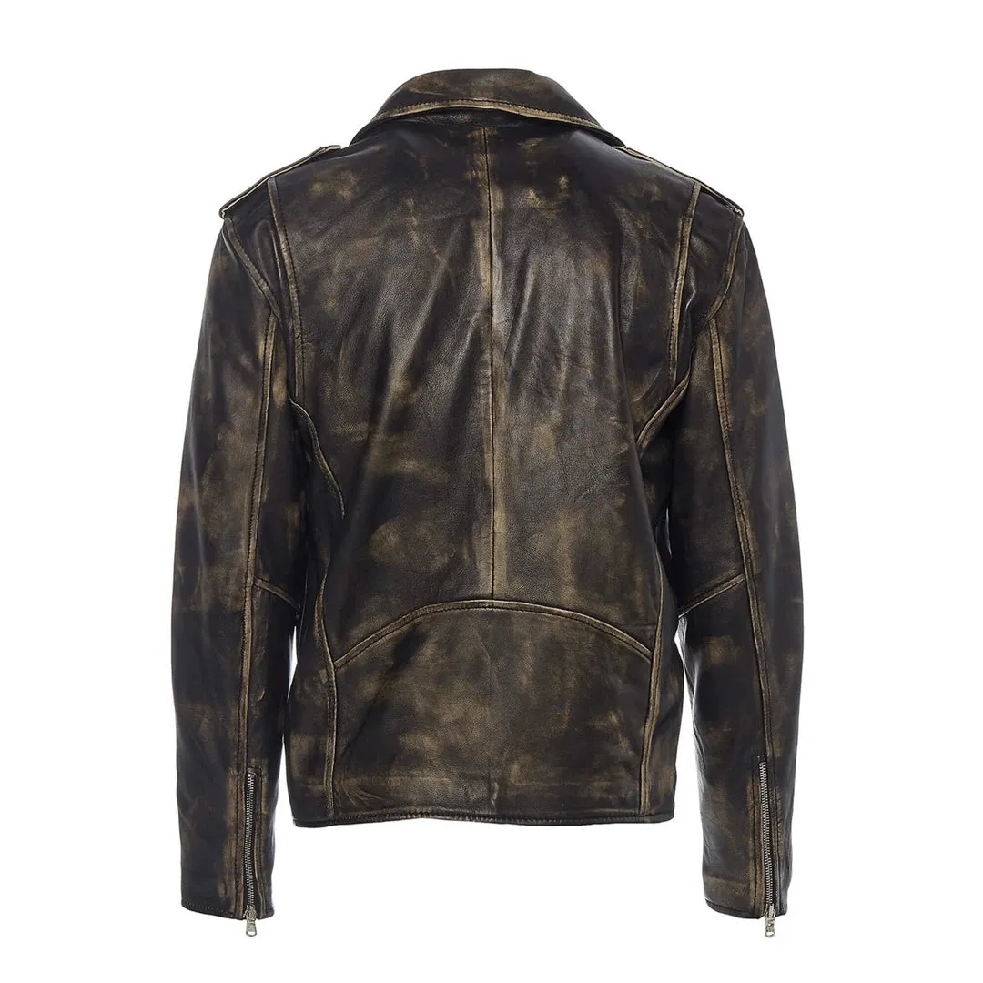 Chaqueta Brando Retro Clásica De Cuero Real Con Cremallera Cruzada Para Hombre Biker Belted Grease