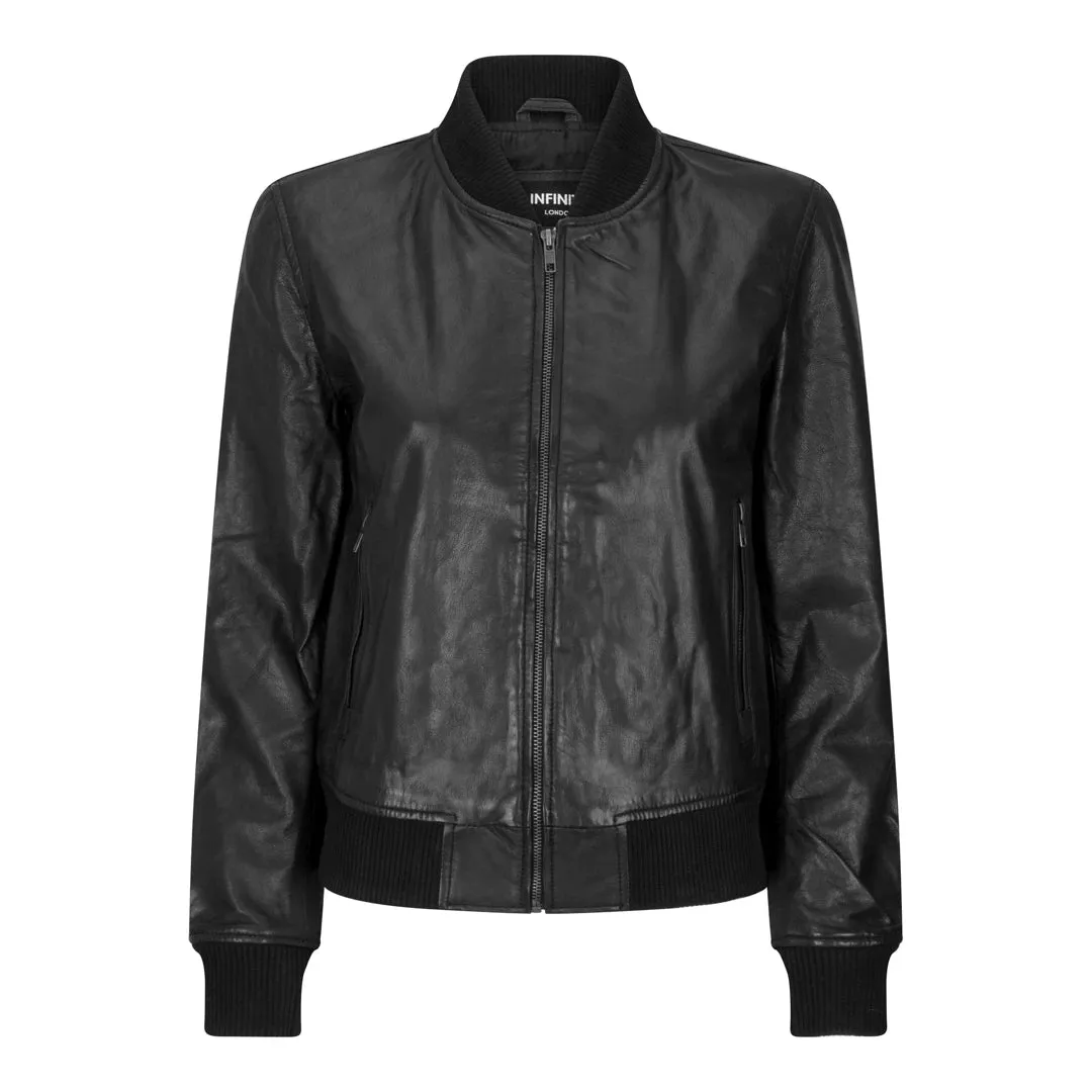 Chaqueta de bombardero de cuero genuino para mujeres