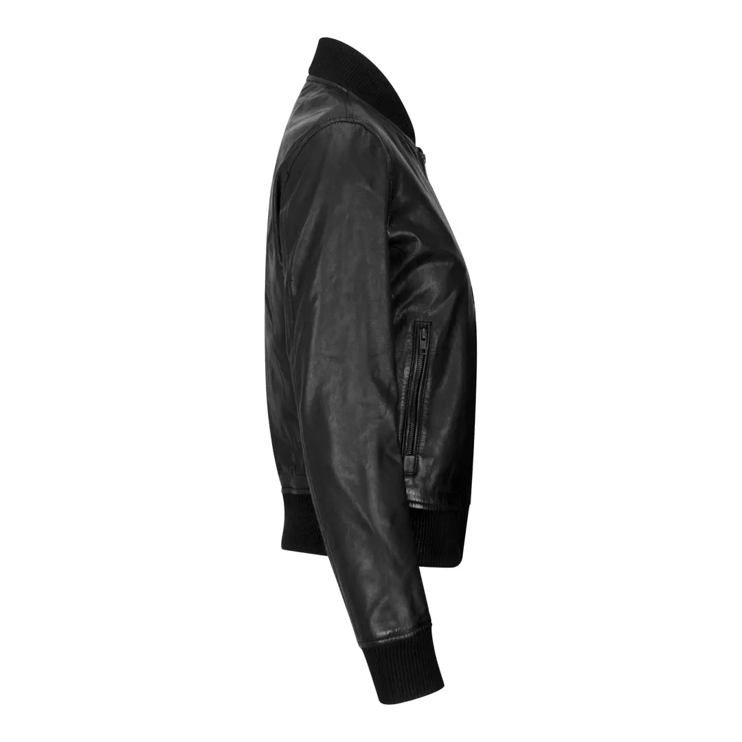 Chaqueta de bombardero de cuero genuino para mujeres