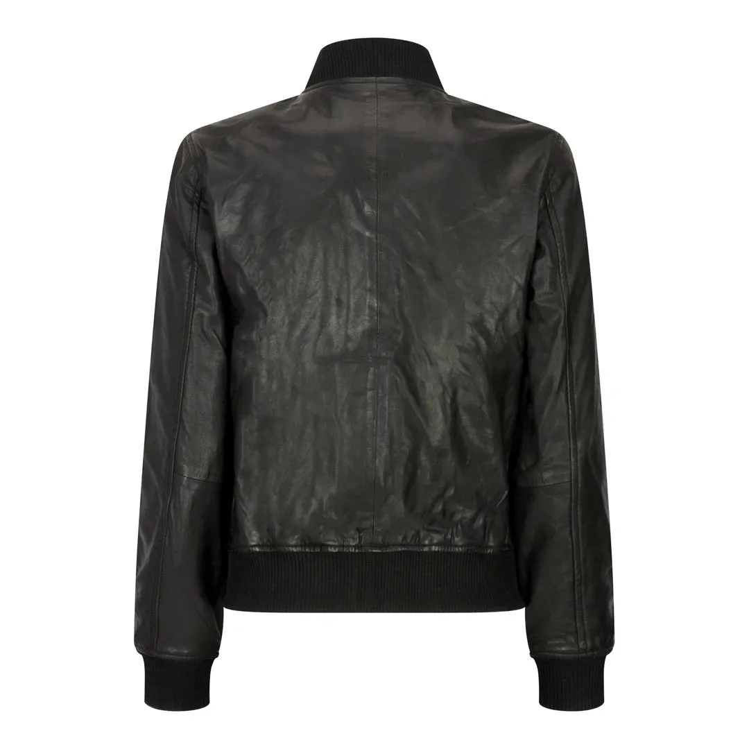 Chaqueta de bombardero de cuero genuino para mujeres