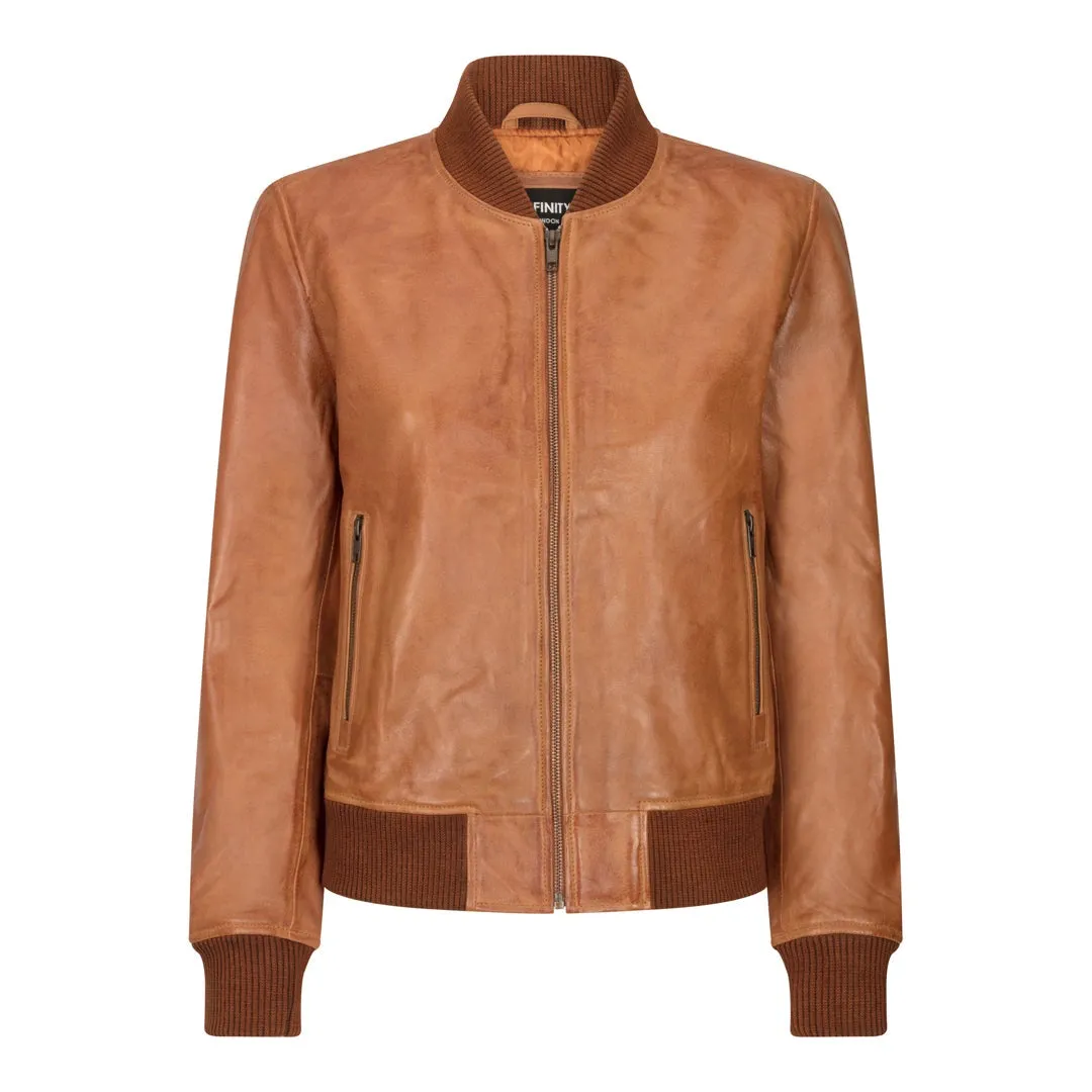 Chaqueta de bombardero de cuero genuino para mujeres