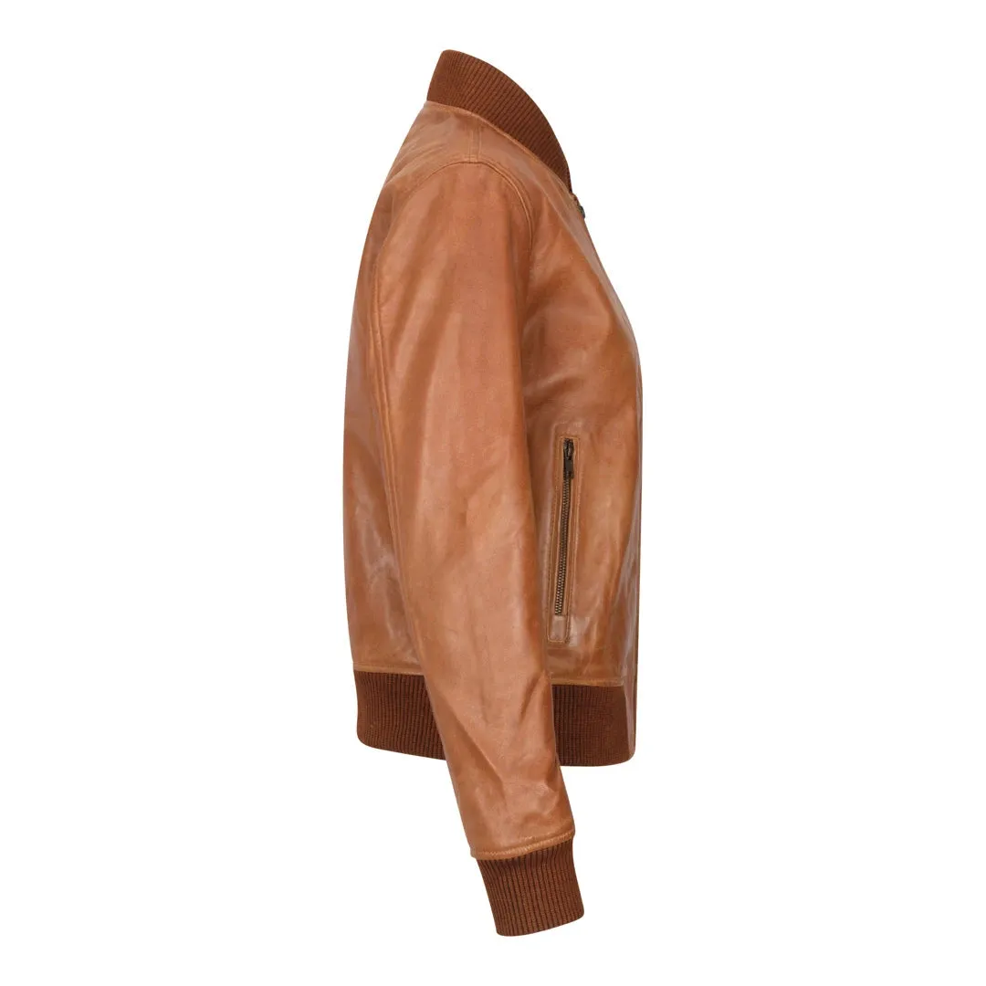 Chaqueta de bombardero de cuero genuino para mujeres