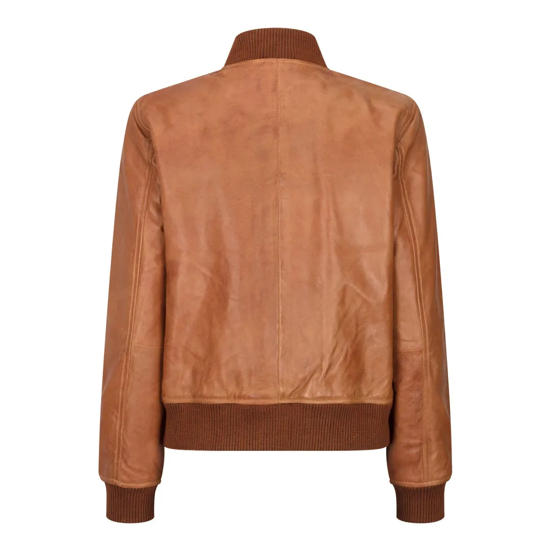Chaqueta de bombardero de cuero genuino para mujeres