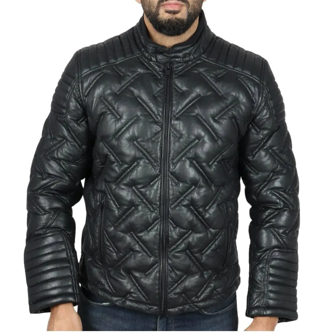 Chaqueta de cuero real acolchado para hombres acolchados