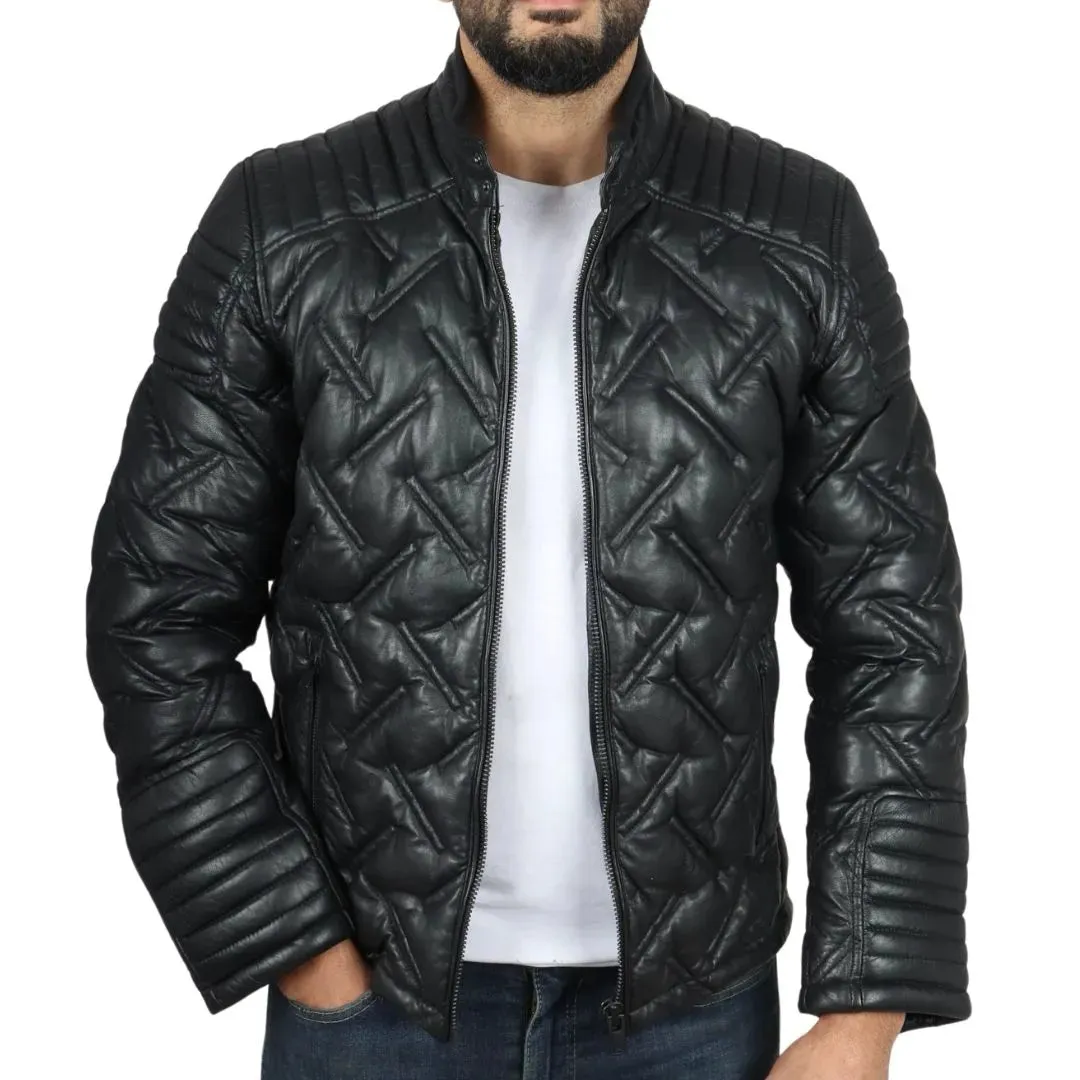 Chaqueta de cuero real acolchado para hombres acolchados