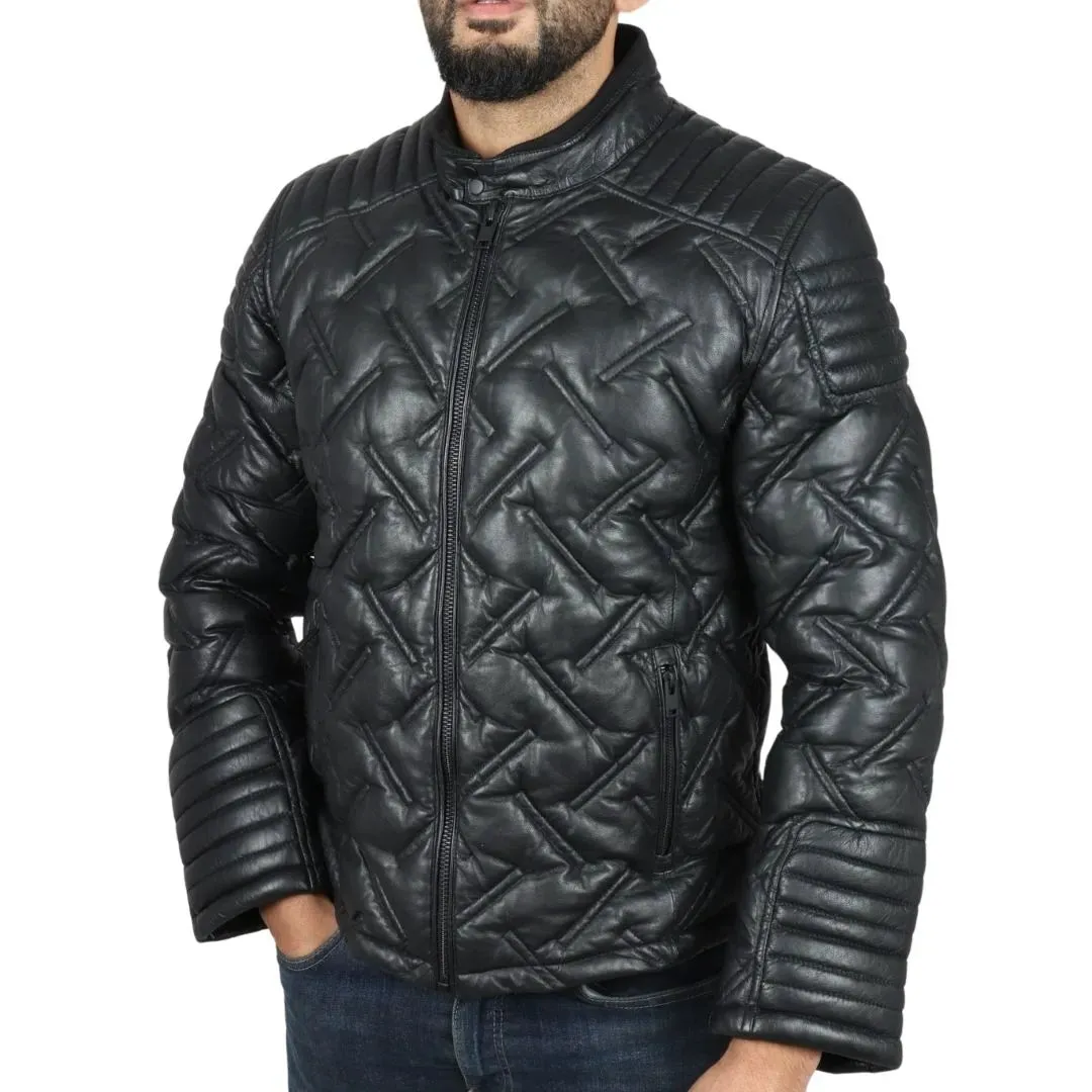 Chaqueta de cuero real acolchado para hombres acolchados