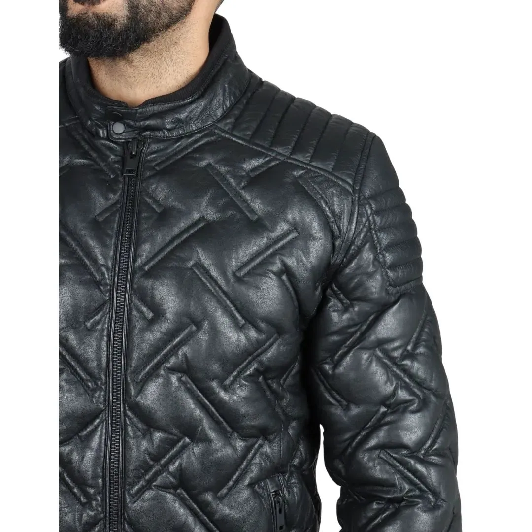 Chaqueta de cuero real acolchado para hombres acolchados