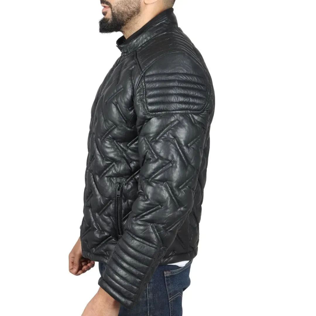Chaqueta de cuero real acolchado para hombres acolchados