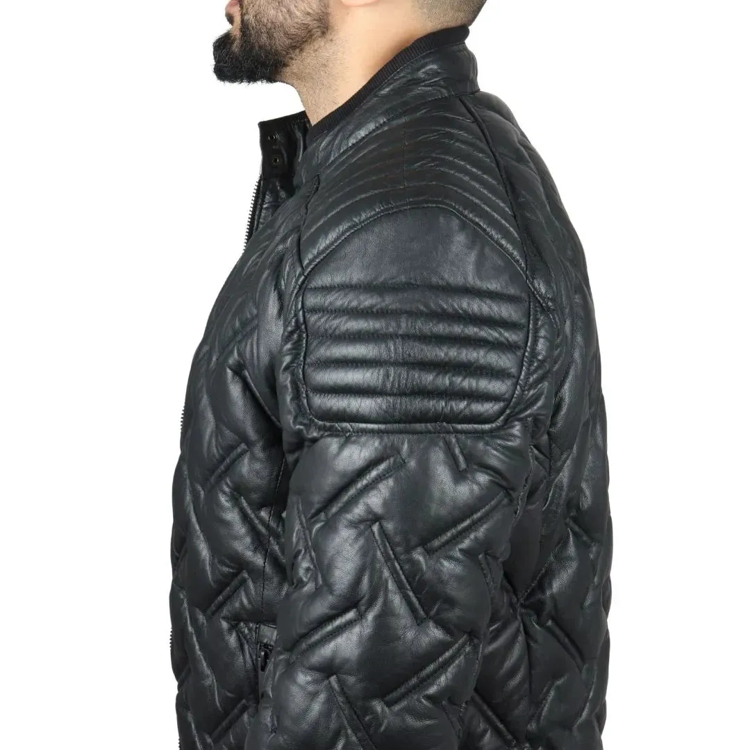 Chaqueta de cuero real acolchado para hombres acolchados