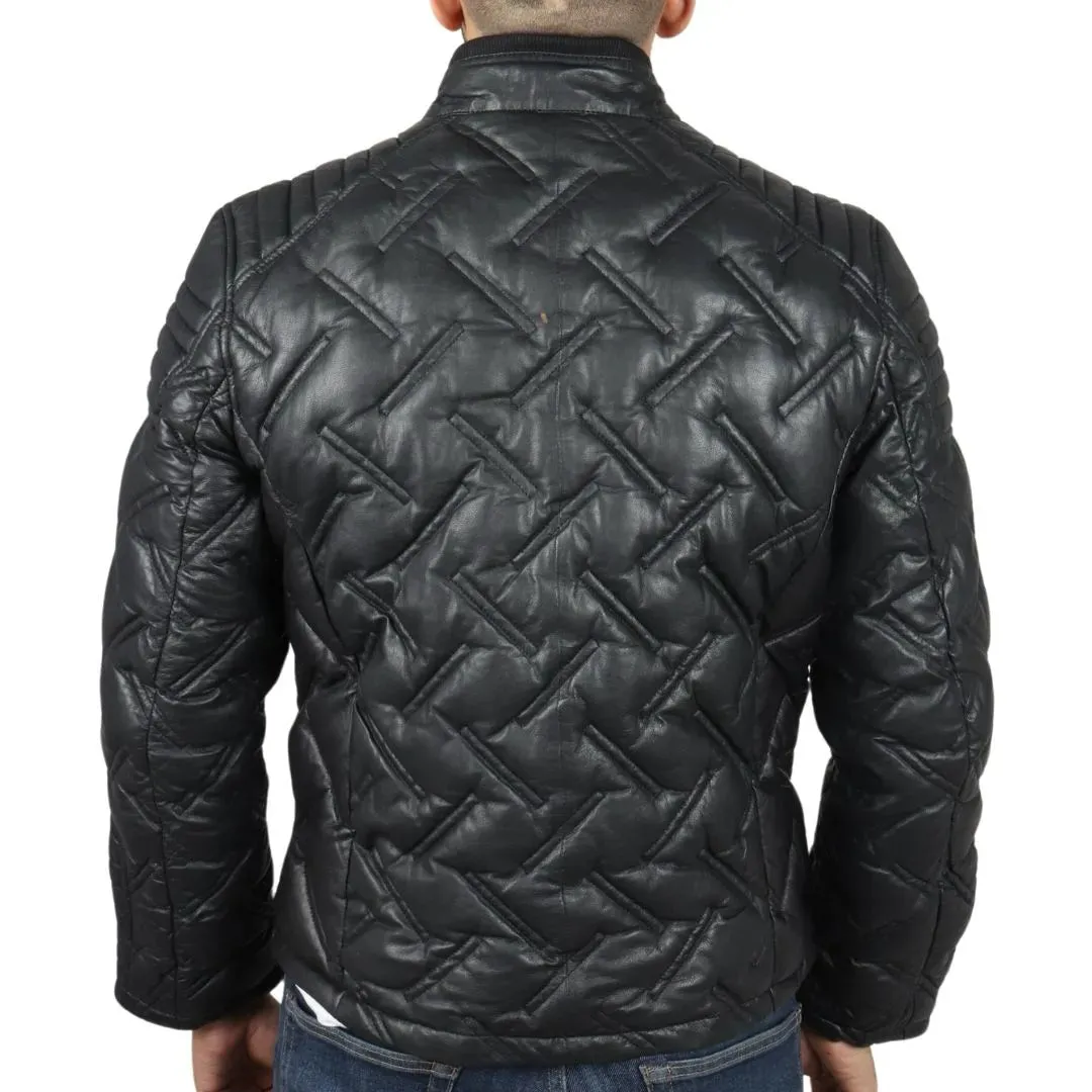 Chaqueta de cuero real acolchado para hombres acolchados