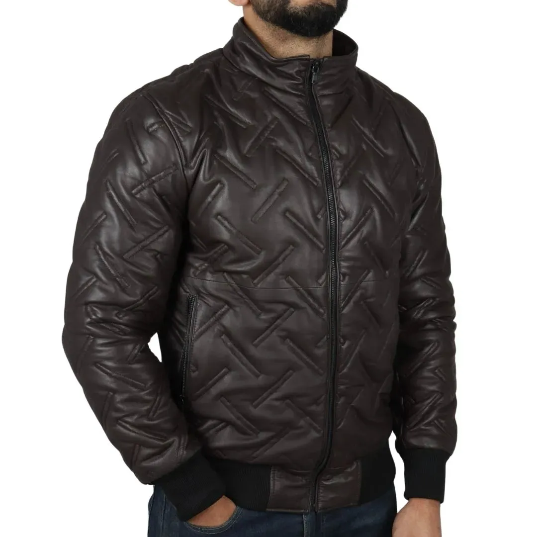 Chaqueta de cuero real bombardero para hombres para hombres acolchados