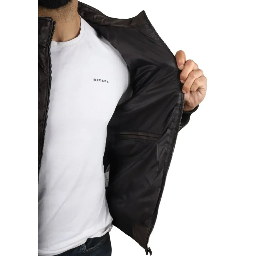 Chaqueta de cuero real bombardero para hombres para hombres acolchados