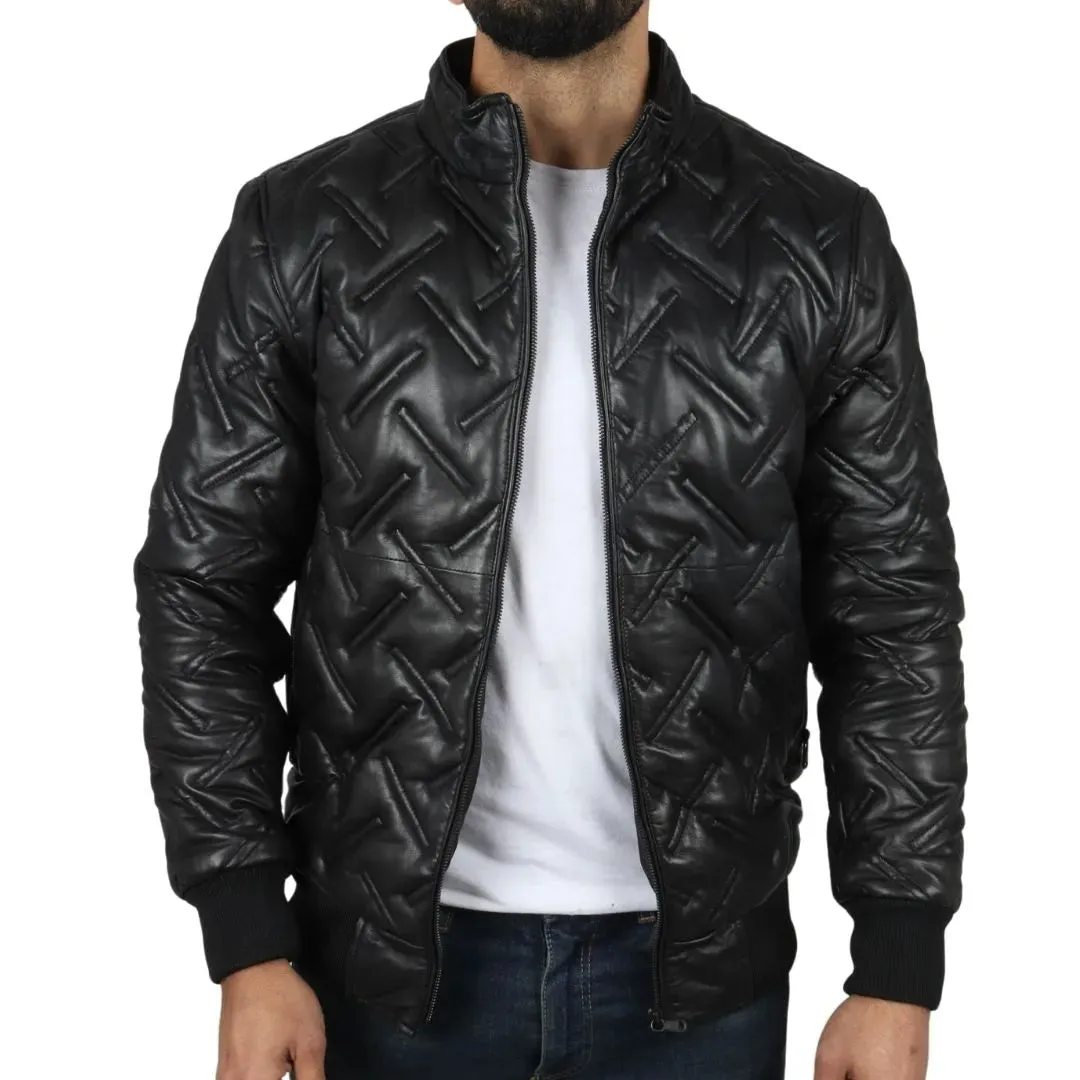 Chaqueta de cuero real bombardero para hombres para hombres acolchados