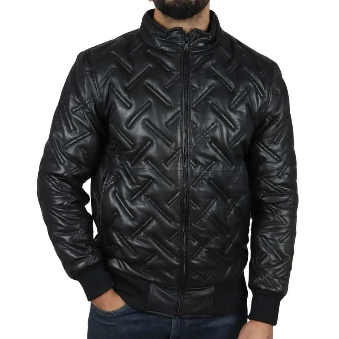 Chaqueta de cuero real bombardero para hombres para hombres acolchados