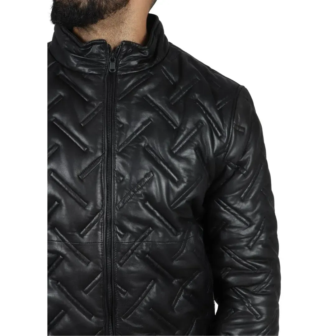 Chaqueta de cuero real bombardero para hombres para hombres acolchados