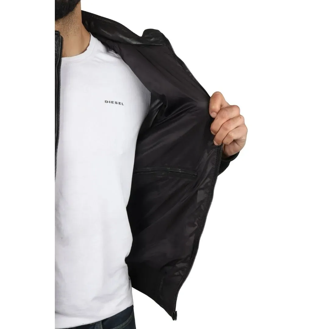 Chaqueta de cuero real bombardero para hombres para hombres acolchados