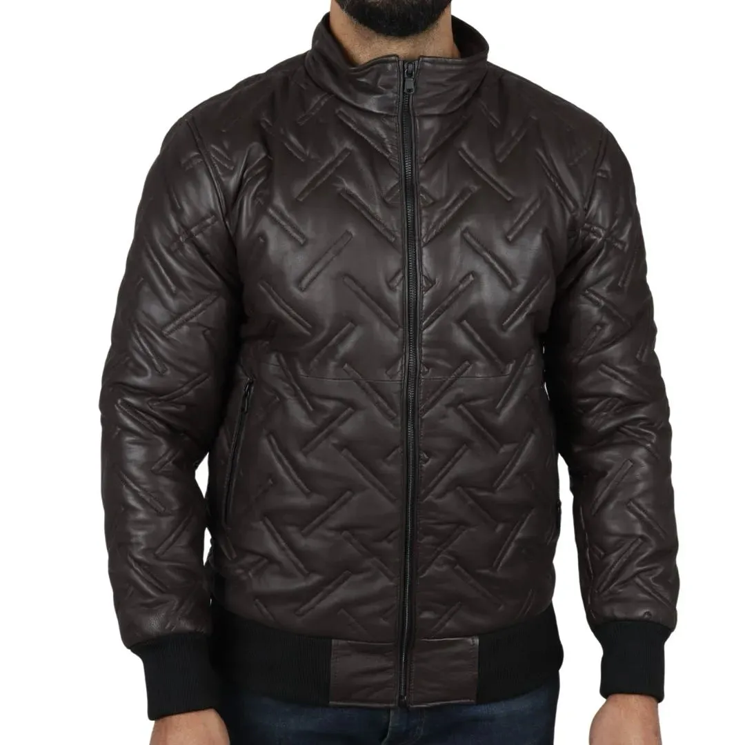 Chaqueta de cuero real bombardero para hombres para hombres acolchados