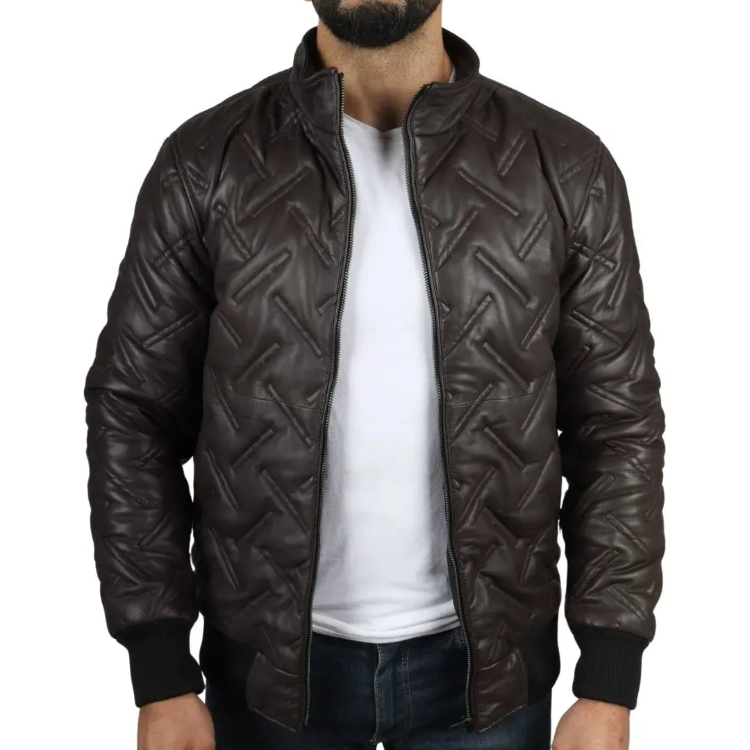 Chaqueta de cuero real bombardero para hombres para hombres acolchados