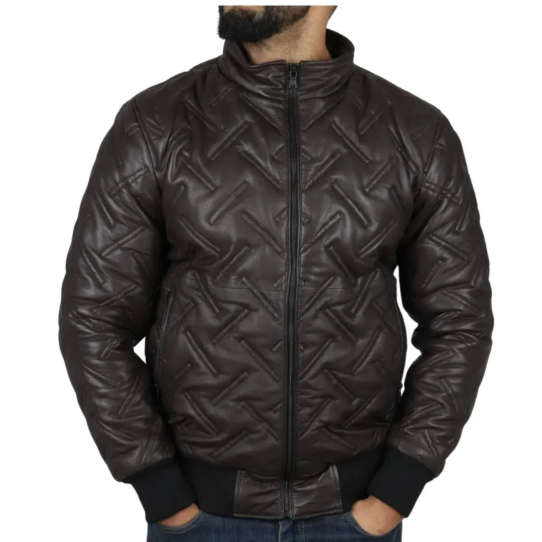 Chaqueta de cuero real bombardero para hombres para hombres acolchados
