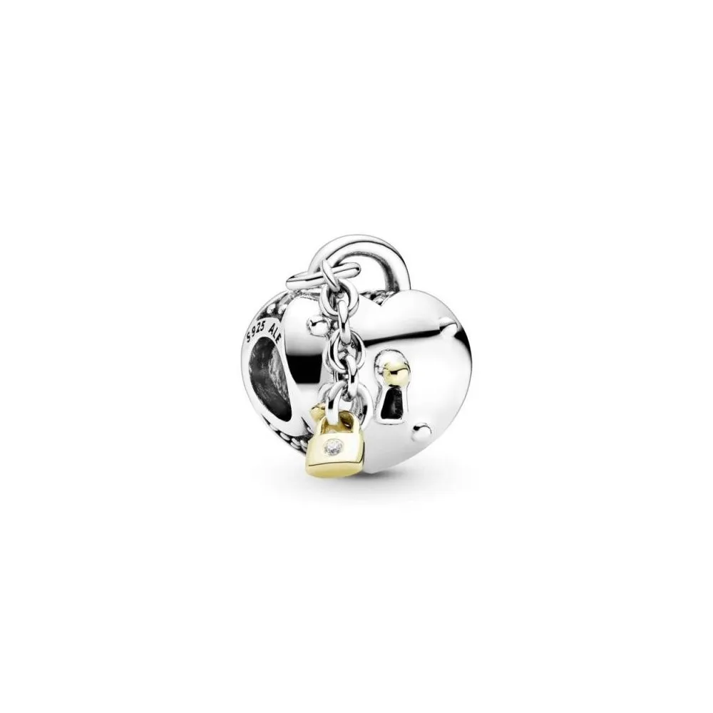 Charm Pandora Candado Corazón plata de ley con oro 14K y circonita cúbica