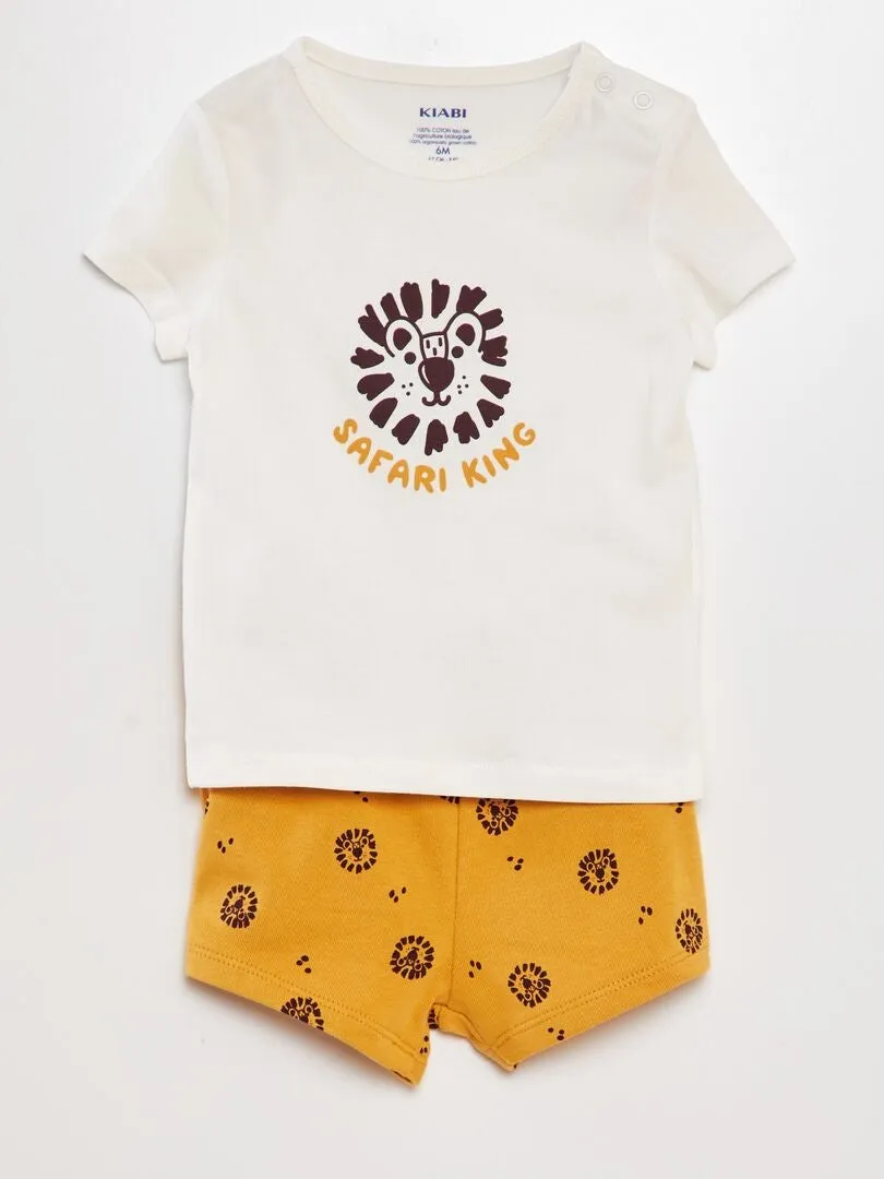 CONJUNTO DE CAMISETA + SHORT DE ALGODóN  2 PIEZAS  BLANCO