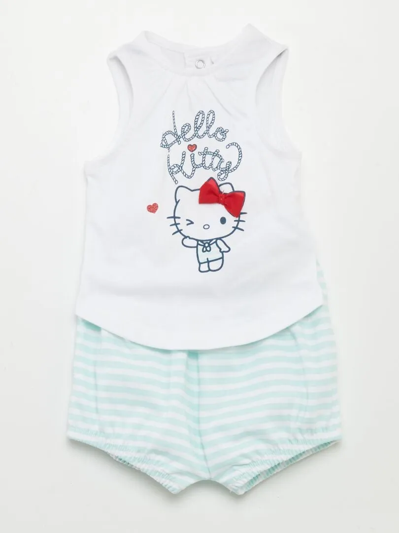 CONJUNTO DE CAMISETA DE TIRANTES + SHORT 'HELLO KITTY'  BLANCO