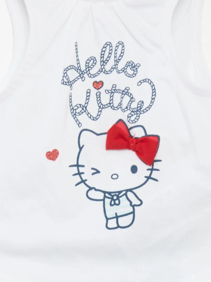 CONJUNTO DE CAMISETA DE TIRANTES + SHORT 'HELLO KITTY'  BLANCO