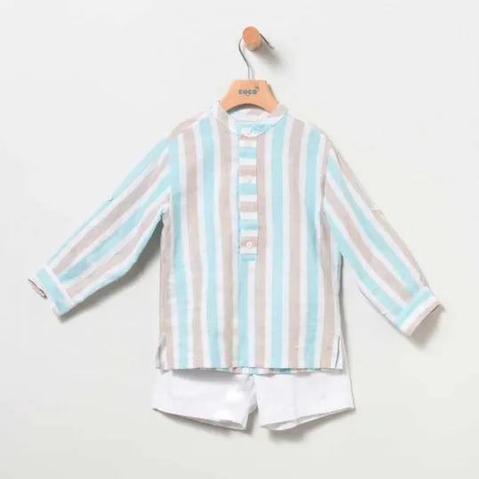 Conjunto niño Coco Acqua de lino a rayas azules