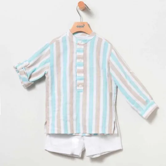 Conjunto niño Coco Acqua de lino a rayas azules