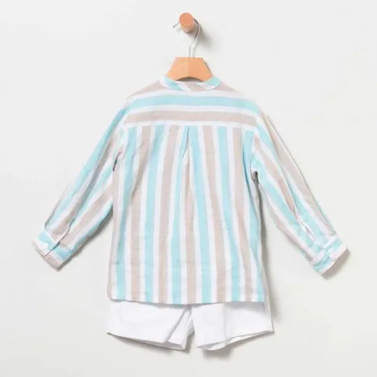 Conjunto niño Coco Acqua de lino a rayas azules