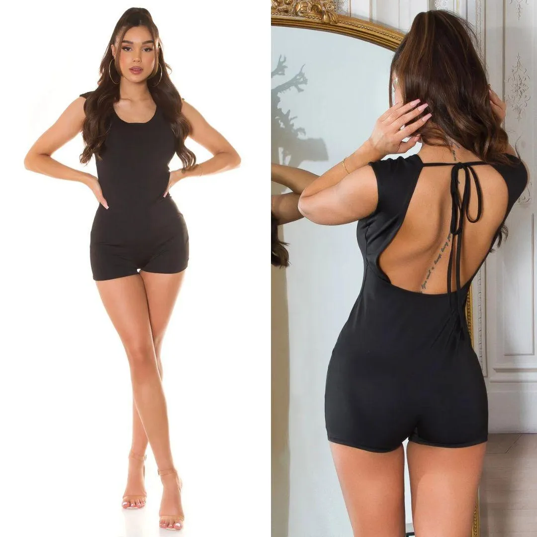 Enterizo corto negro con espalda abierta