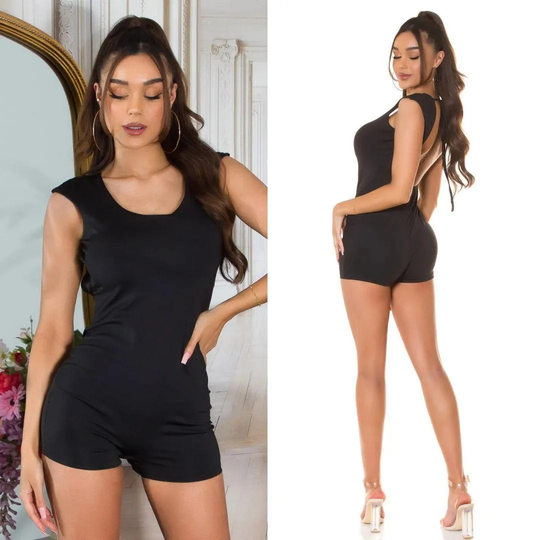 Enterizo corto negro con espalda abierta