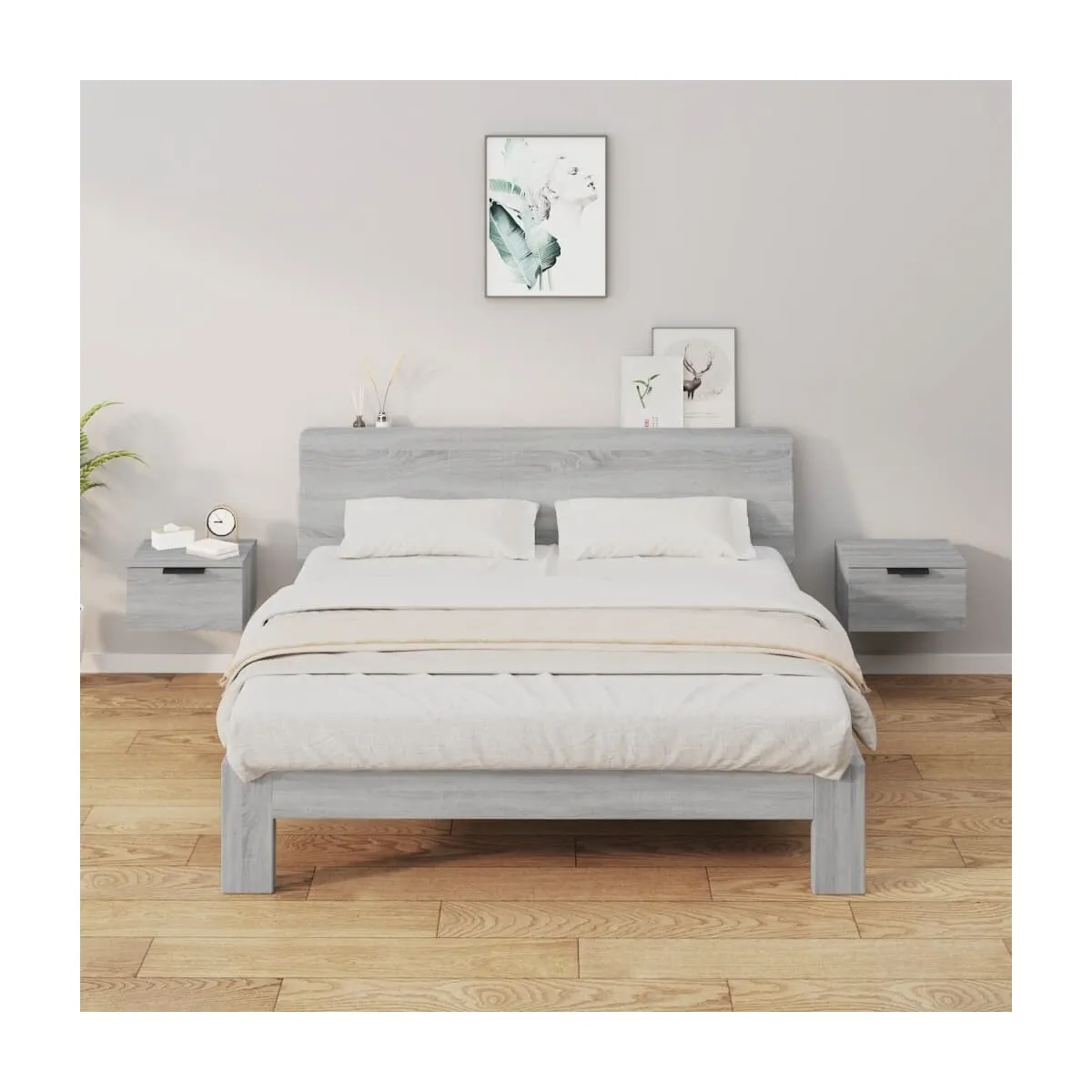Mesita de noche de pared 2 uds color gris Sonoma 34x30x20 cm