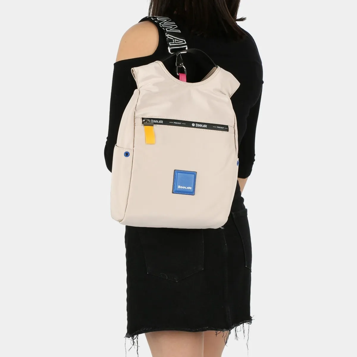 Mochila antirrobo mujer Ruth rosa, beige y negra Binnari Cnp20141