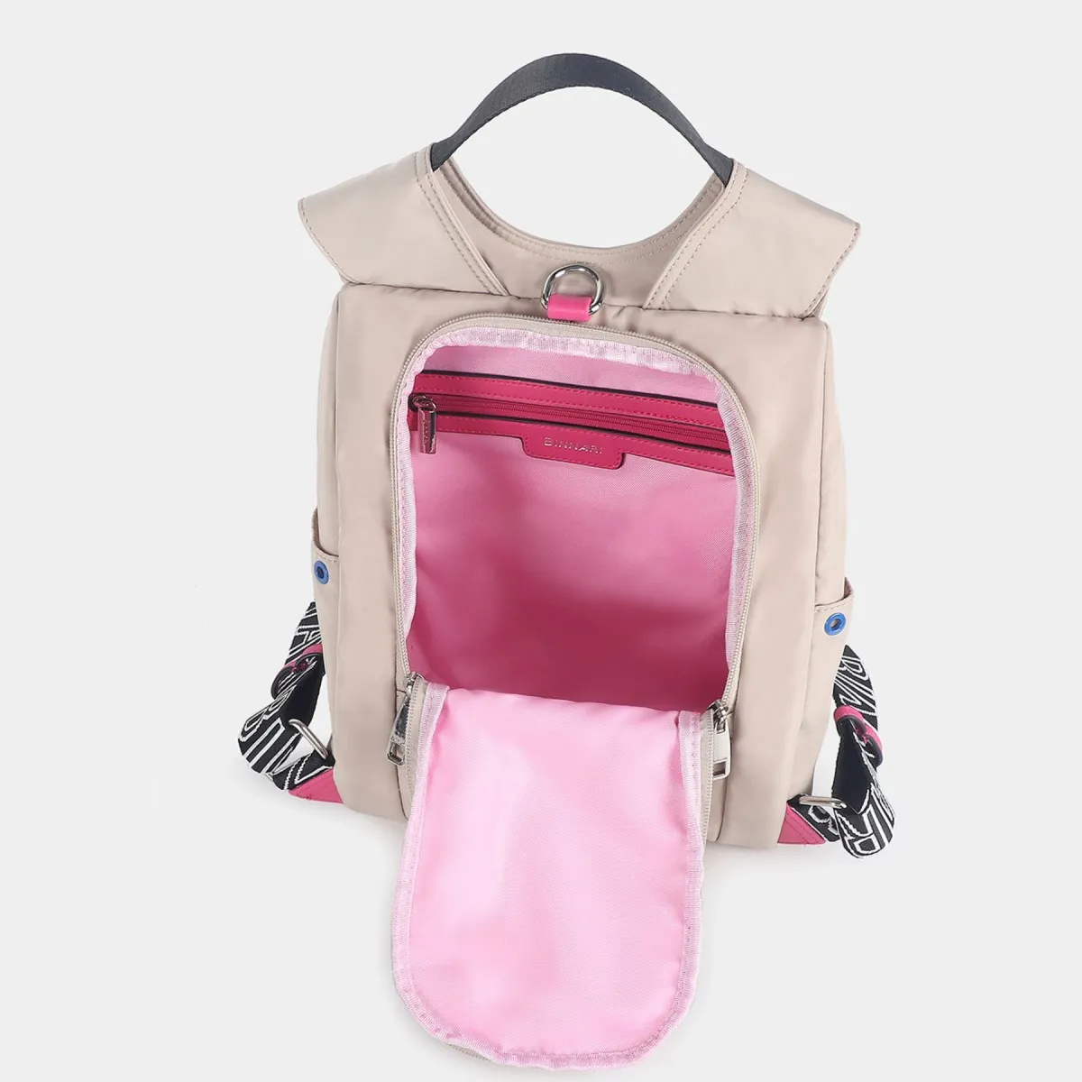 Mochila antirrobo mujer Ruth rosa, beige y negra Binnari Cnp20141