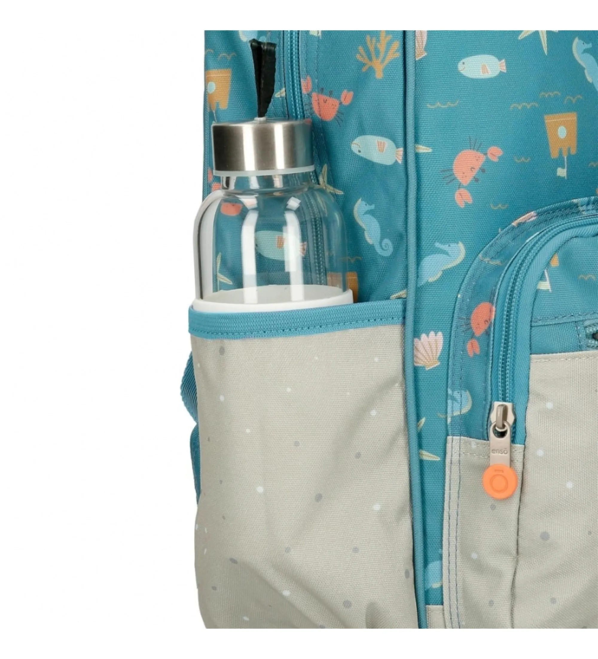 Mochila de paseo Enso Mr Crab 32cm con carro azul