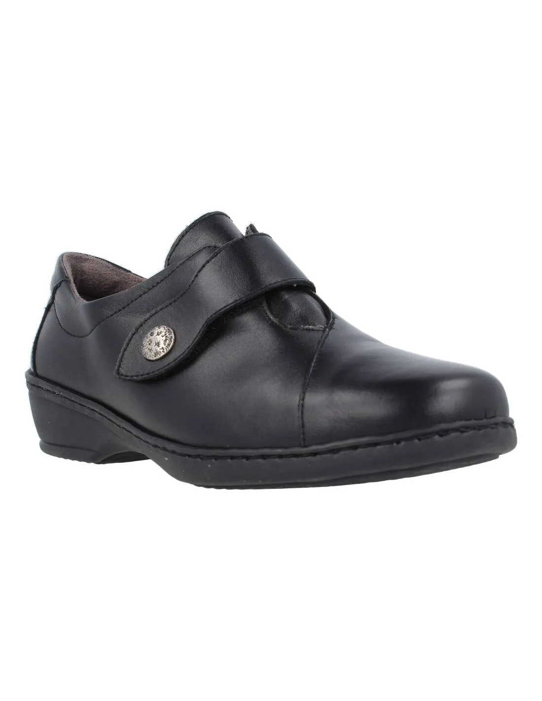 NOTTON  ZAPATO MUJER VELCRO BOTóN PIEL NEGRO