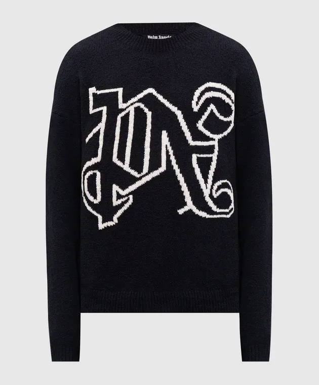 Palm Angels Black sweater with monogram logo pattern