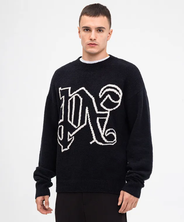 Palm Angels Black sweater with monogram logo pattern