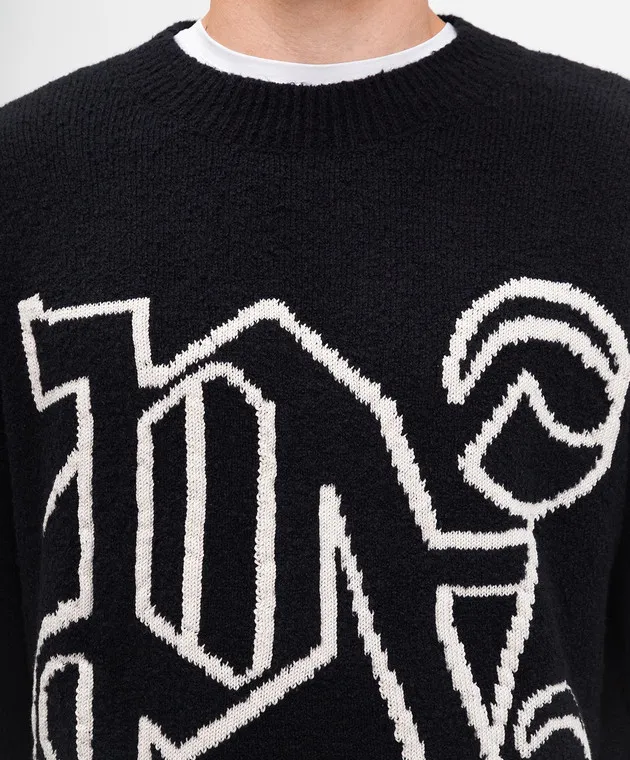Palm Angels Black sweater with monogram logo pattern