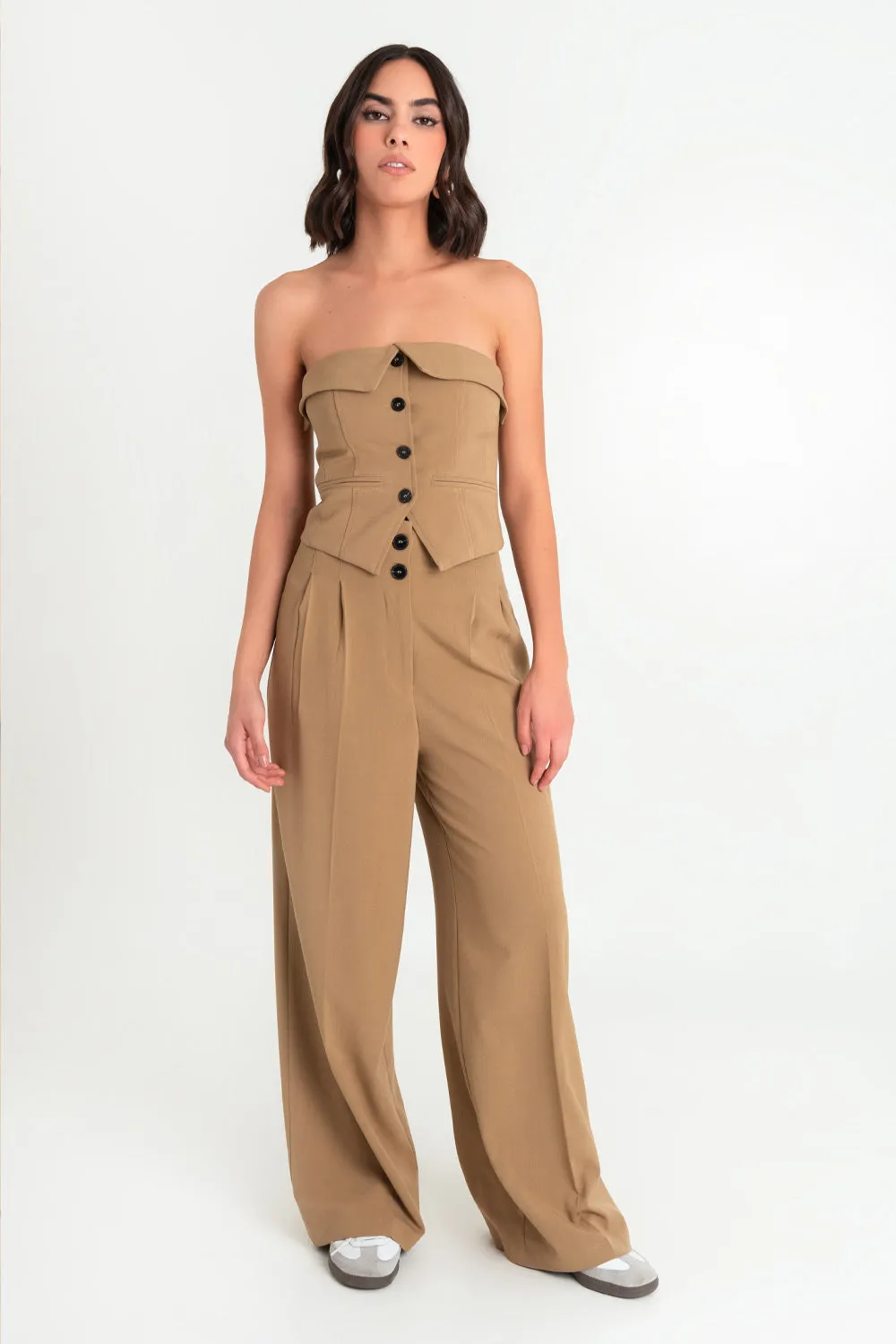 Pantalón cintura alta paper bag wide leg