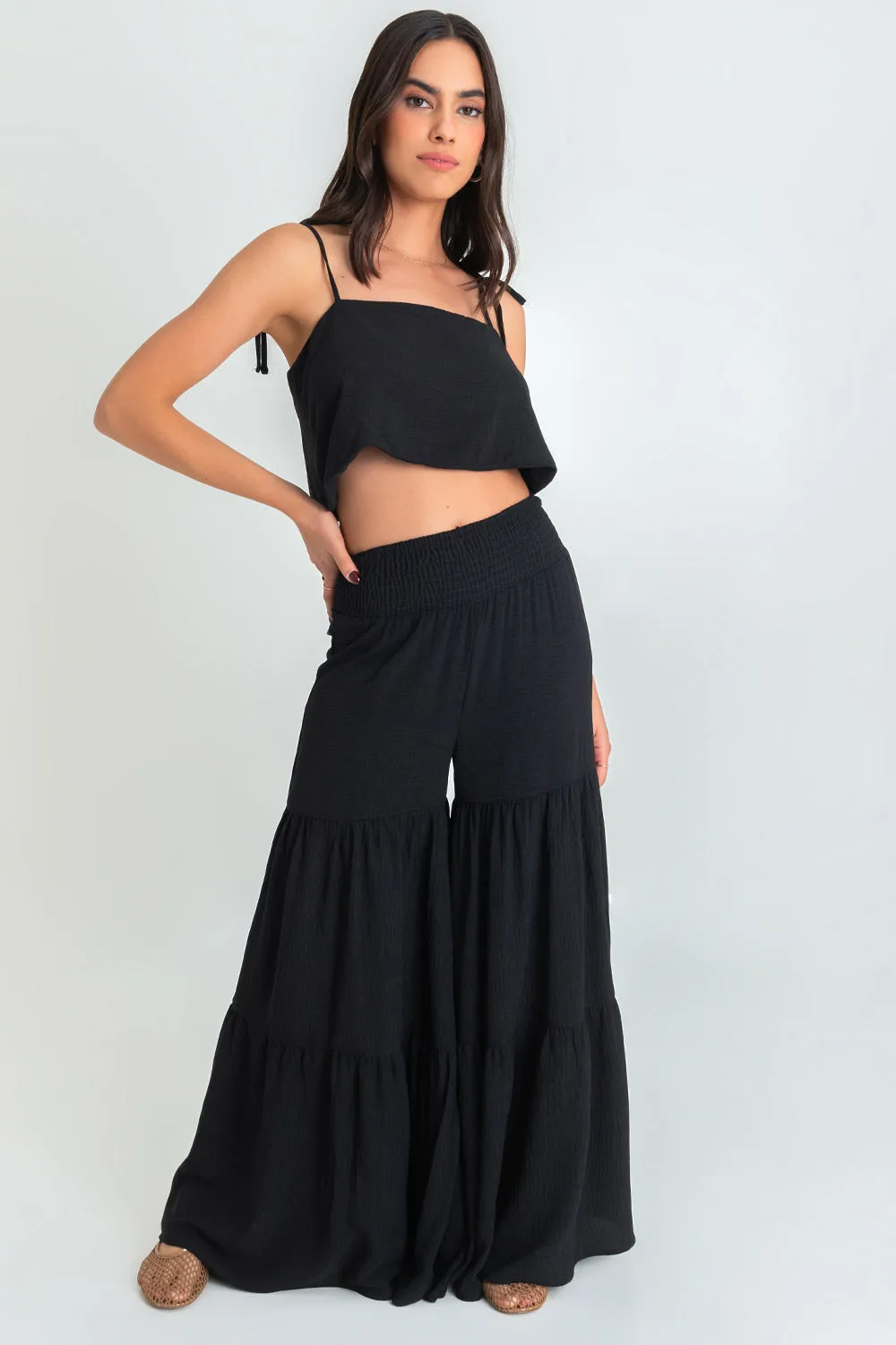 Pantalón de fit palazzo cintura fruncida