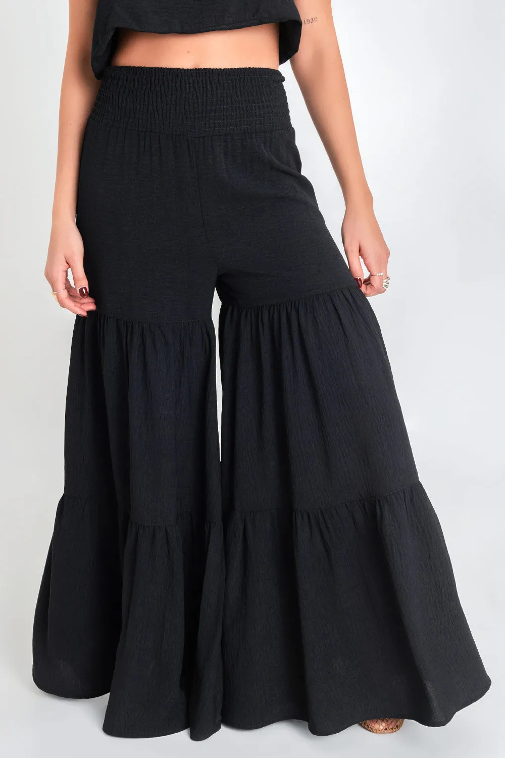 Pantalón de fit palazzo cintura fruncida